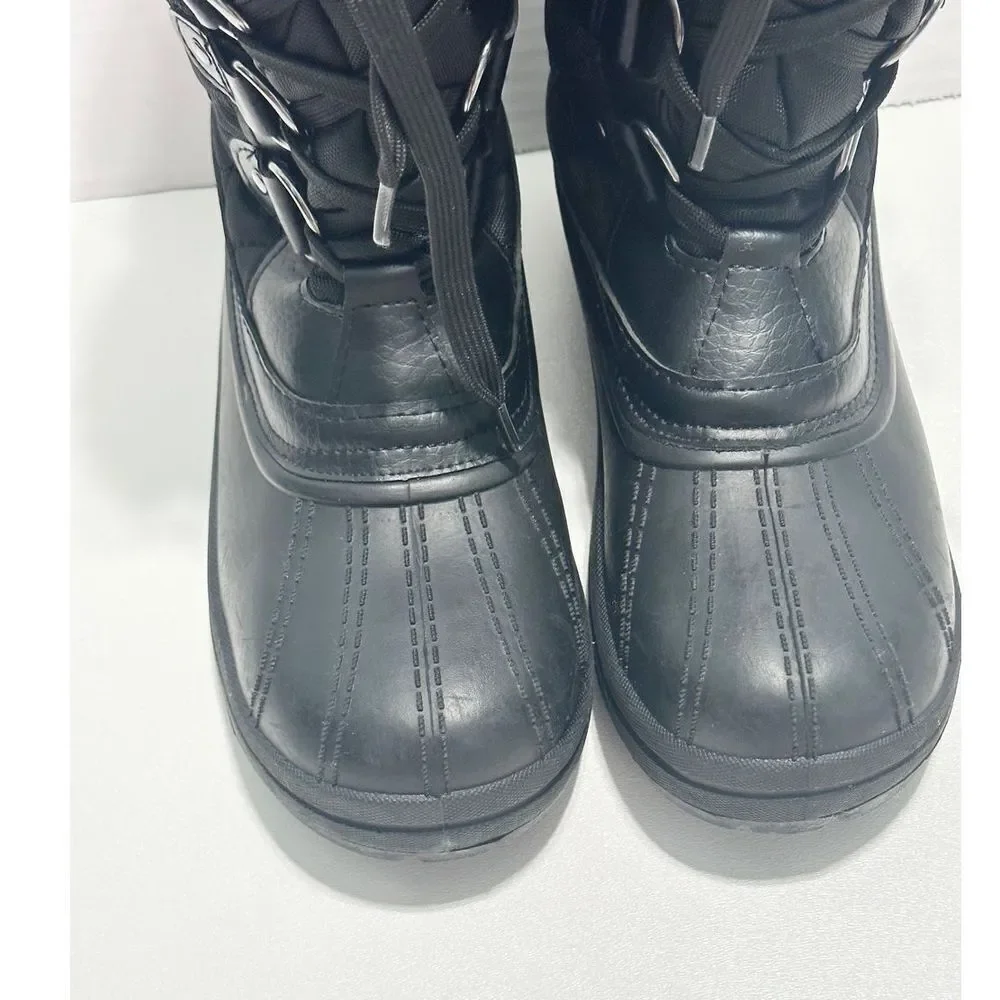 Quest Powder Winter Snow Boots Faux Fur Collar 3M Insulated Rubber Boots Black 7